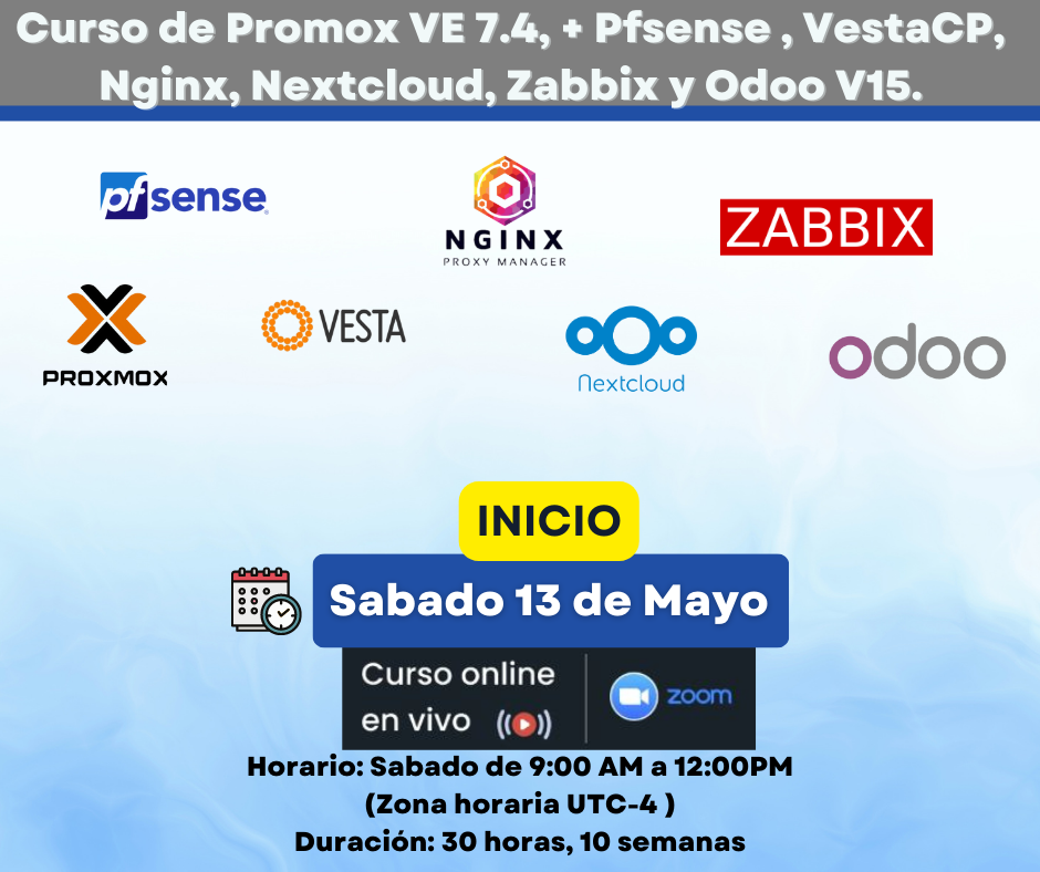 En Linea - Curso de Proxmox + Pfsense + Vestacp + Nginx + Nextcloud + Zabbix + Odoo V16